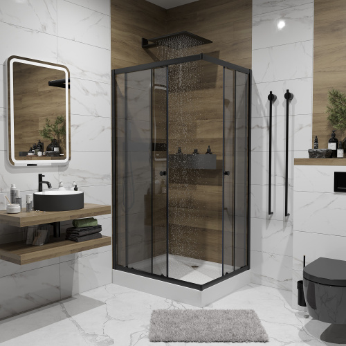 Душевой уголок Niagara Eco 1181432QT 110х80 стекло тонированное профиль черный с поддоном - фото 3